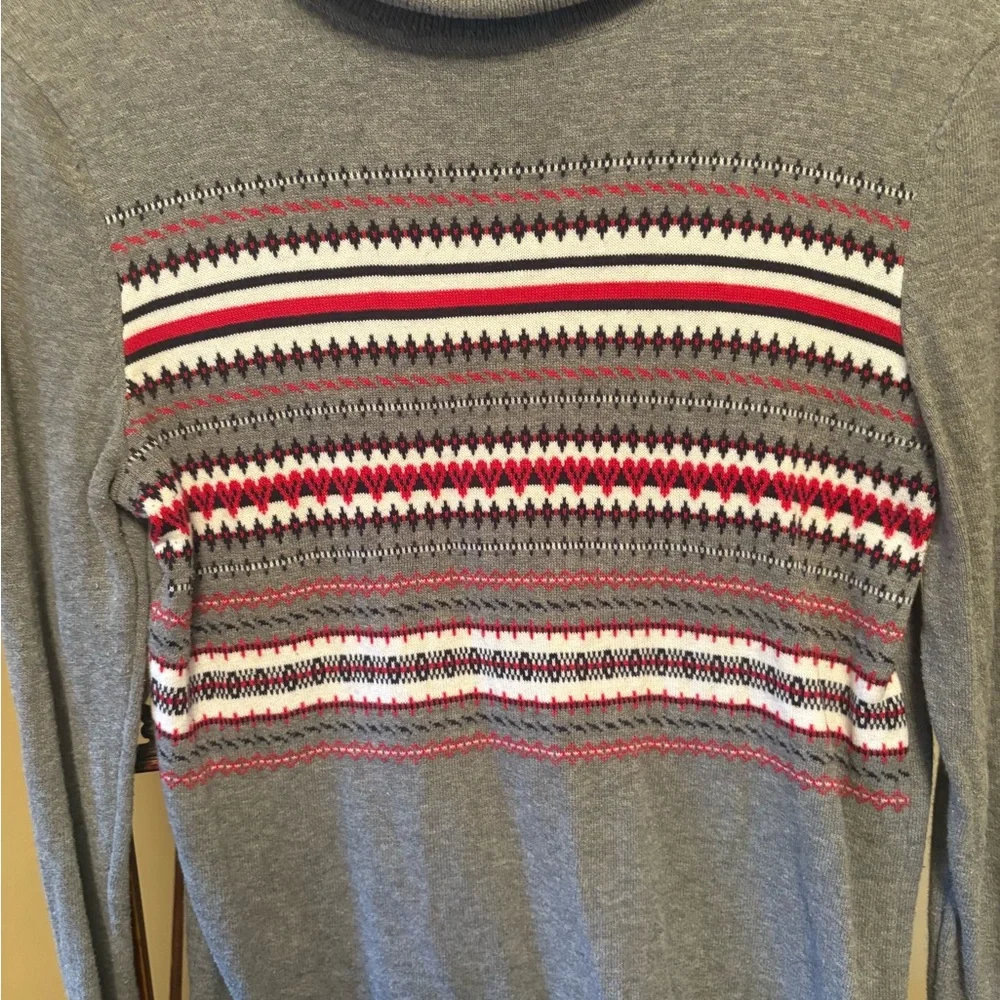 Tommy Hilfiger Gray and Red Striped Turtleneck Sweater - Picture 3 of 10